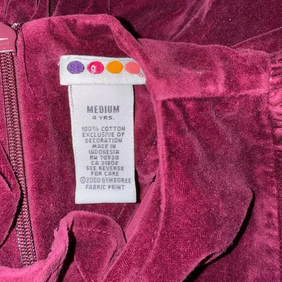 Vintage Holiday Dress - Burgundy Velour Gymboree Medium 4 yrs - Picture 4 of 4